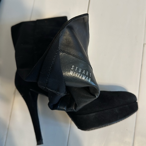 Stuart Weitzman Boots Tall Pull On Suede Leather High Heeled Boot Black Size 6 - Picture 5 of 8